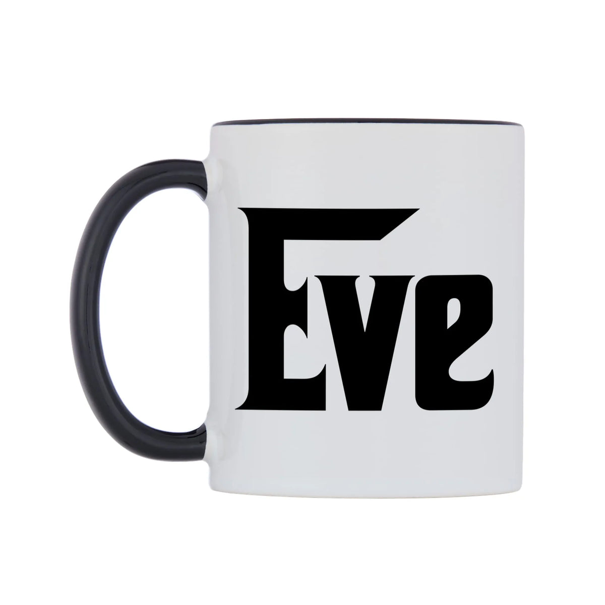 Eve - Godfather Themed Mug — white 11oz gloss mug with a black inside and handle, right side, on a white background