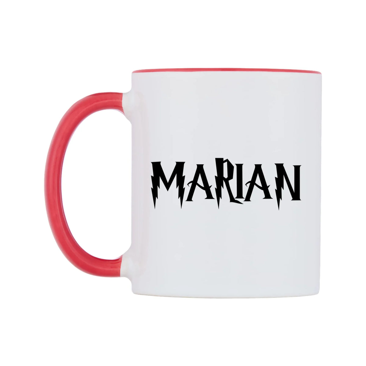 Marian - Wizard Themed Mug — white 11oz gloss mug with a red inside and handle, right side, on a white background