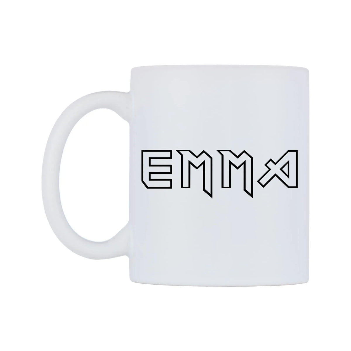 Emma - Iron Maiden Themed Mug — white 11oz gloss mug, right side, on a white background