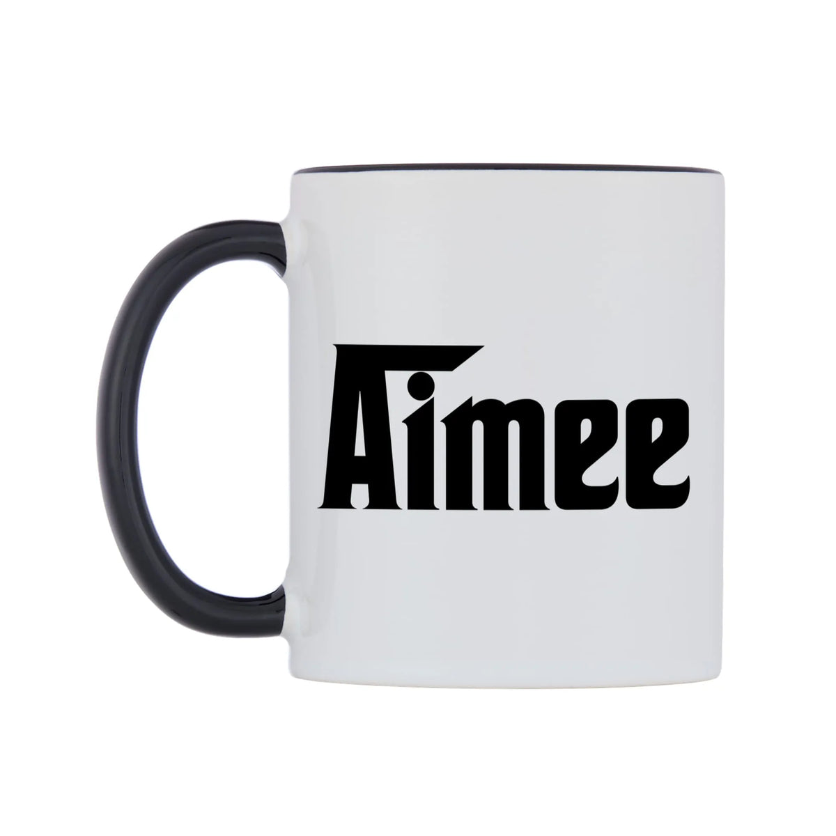 Aimee - Godfather Themed Mug — white 11oz gloss mug with a black inside and handle, right side, on a white background