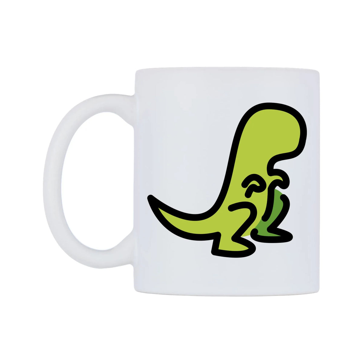 T-Rex Emoji Mug — mug, right side, on a white background
