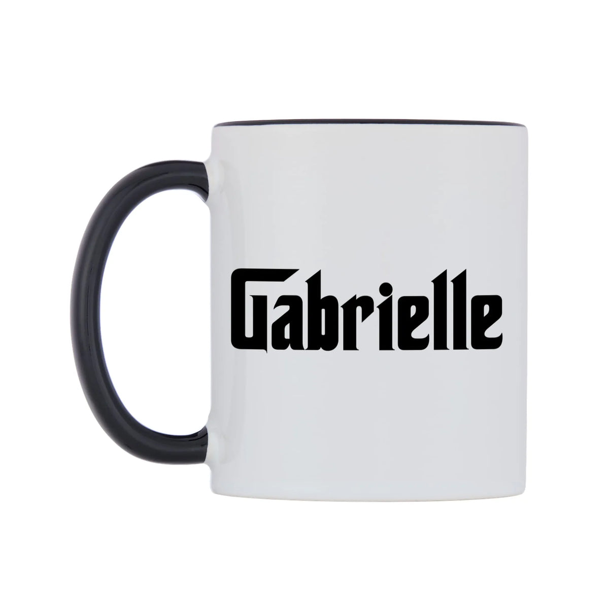 Gabrielle - Godfather Themed Mug — white 11oz gloss mug with a black inside and handle, right side, on a white background