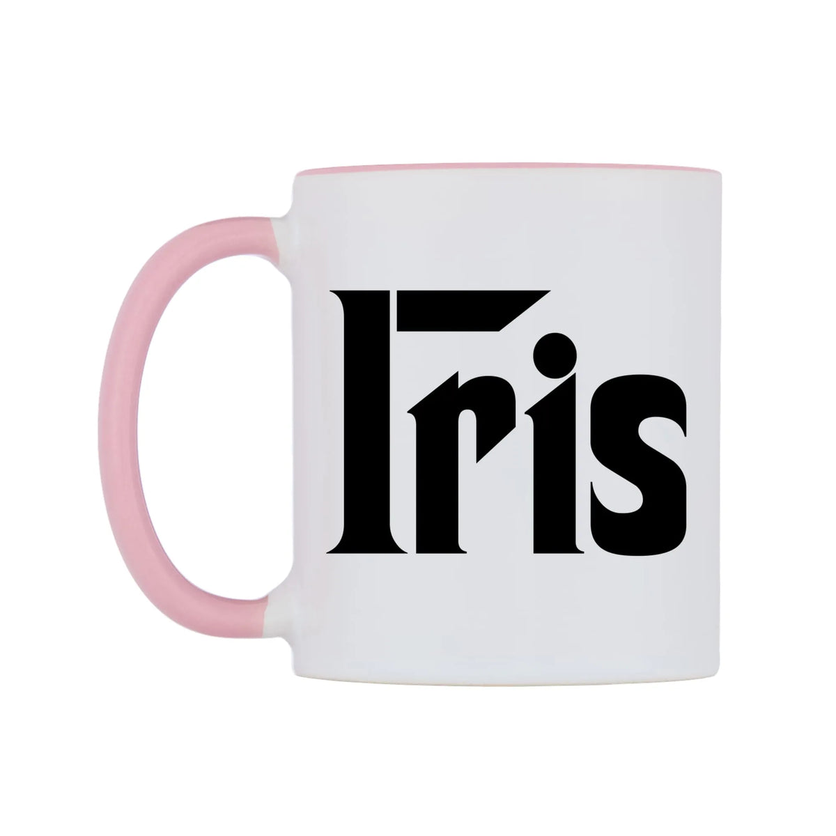 Iris - Godfather Themed Mug — white 11oz gloss mug with a pink inside and handle, right side, on a white background