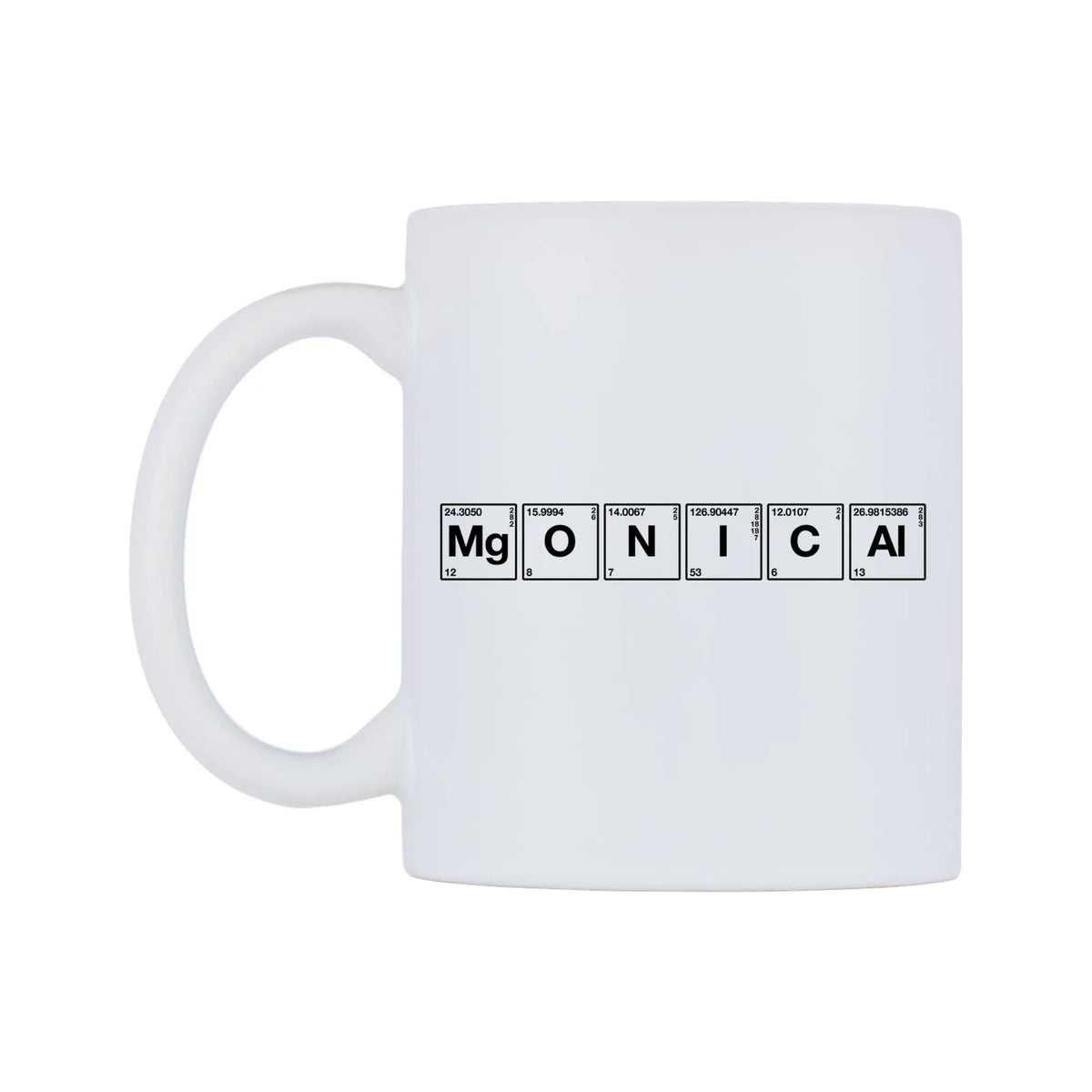 Monica - Chemistry Themed Mug — mug, right side, on a white background