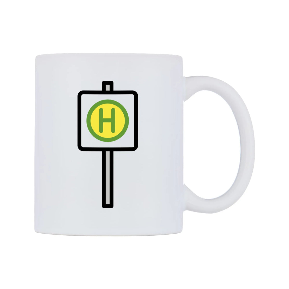 Bus Stop Emoji Mug — mug, left side, on a white background