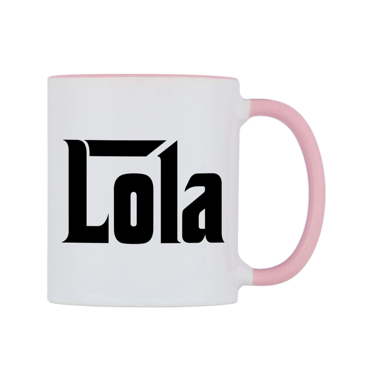 Lola - Godfather Themed Mug — white 11oz gloss mug with a pink inside and handle, left side, on a white background