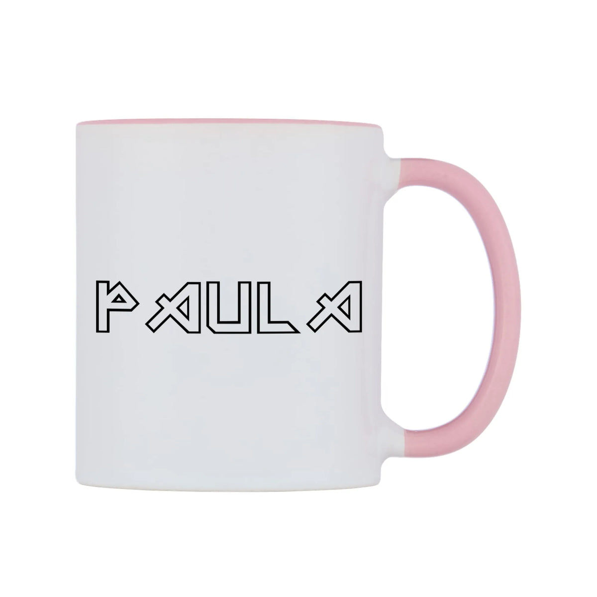 Paula - Iron Maiden Themed Mug — white 11oz gloss mug with a pink inside and handle, left side, on a white background
