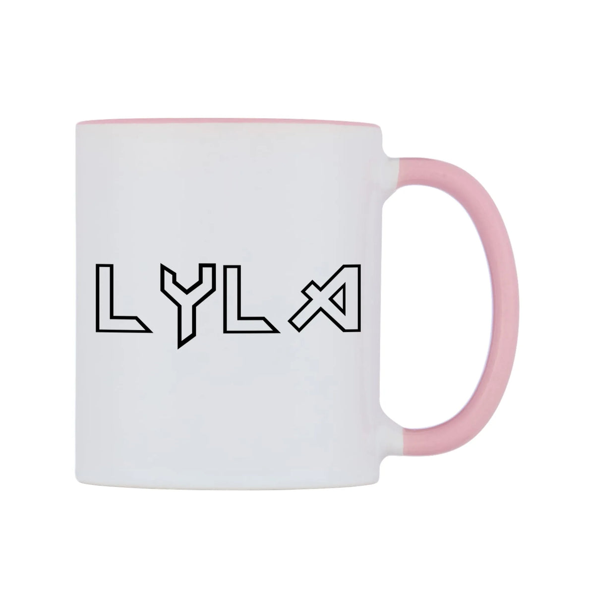 Lyla - Iron Maiden Themed Mug — white 11oz gloss mug with a pink inside and handle, left side, on a white background