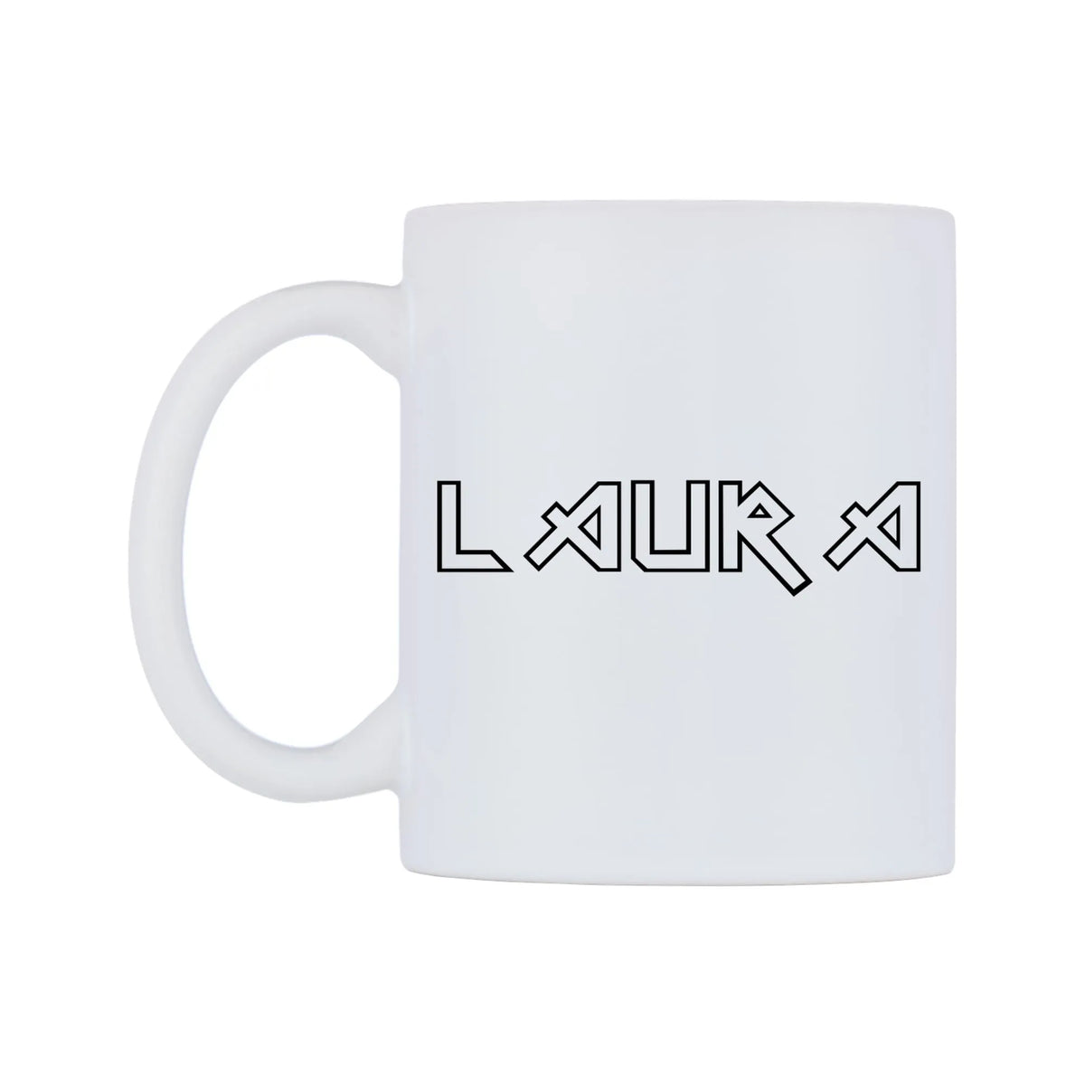 Laura - Iron Maiden Themed Mug — white 11oz gloss mug, right side, on a white background
