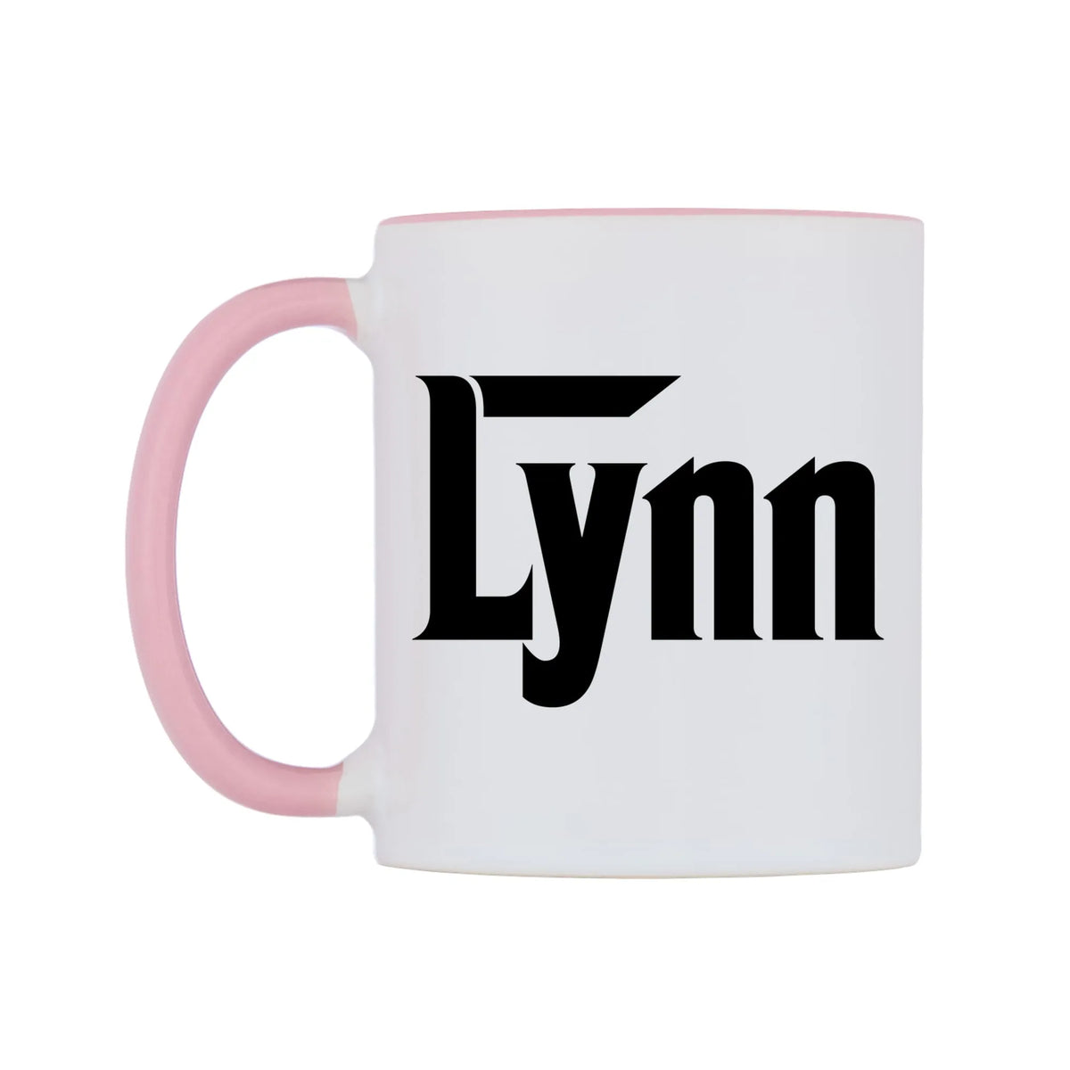 Lynn - Godfather Themed Mug — white 11oz gloss mug with a pink inside and handle, right side, on a white background