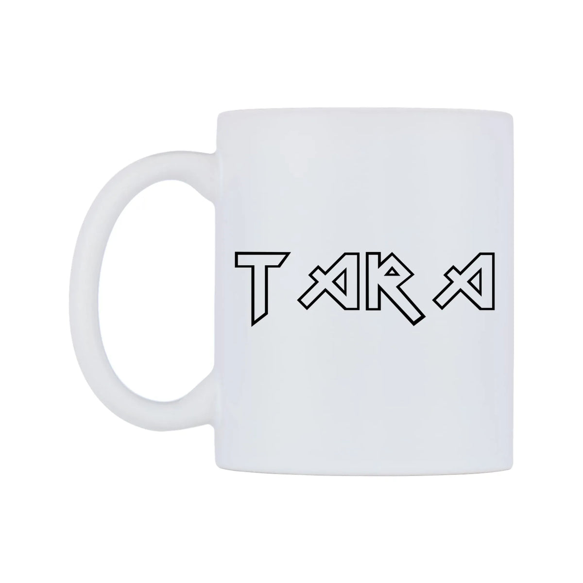 Tara - Iron Maiden Themed Mug — white 11oz gloss mug, right side, on a white background