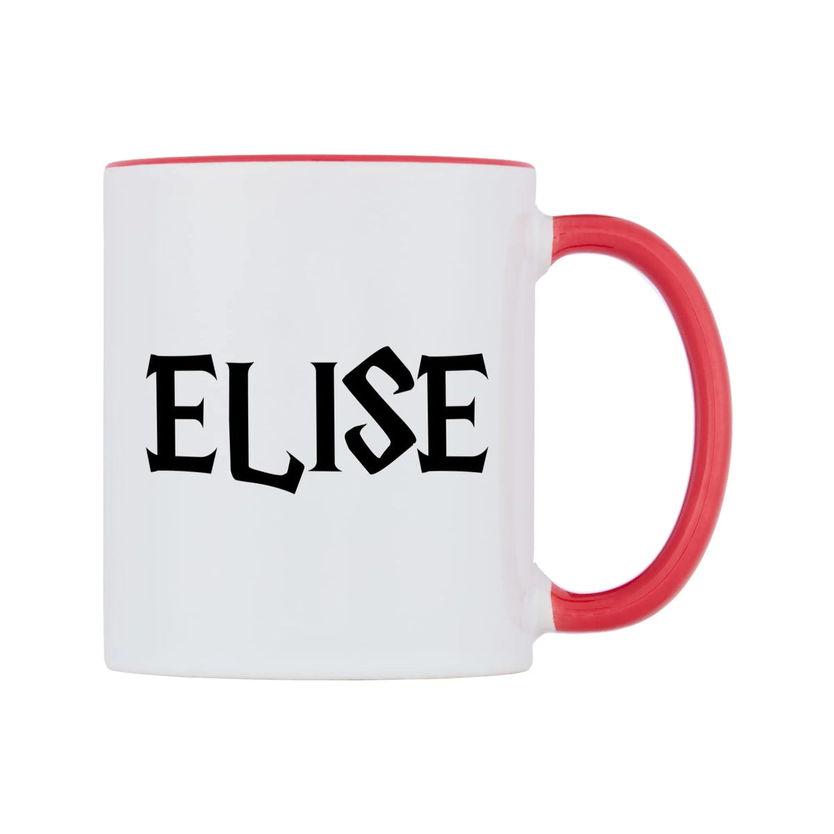 Elise - Wizard Themed Mug — white 11oz gloss mug with a red inside and handle, left side, on a white background