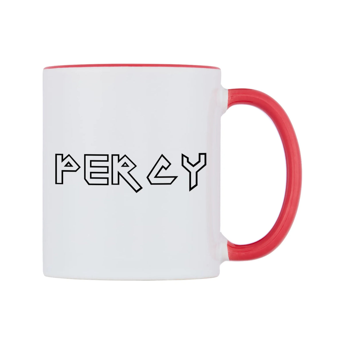 Percy - Iron Maiden Themed Mug — white 11oz gloss mug with a red inside and handle, left side, on a white background
