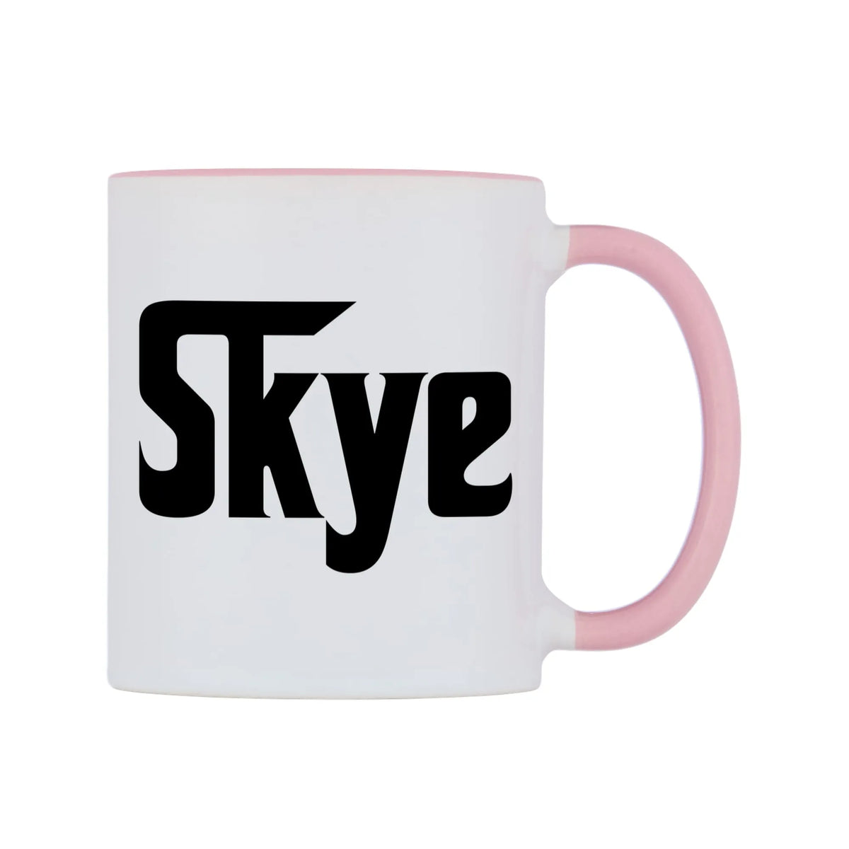 Skye - Godfather Themed Mug — white 11oz gloss mug with a pink inside and handle, left side, on a white background
