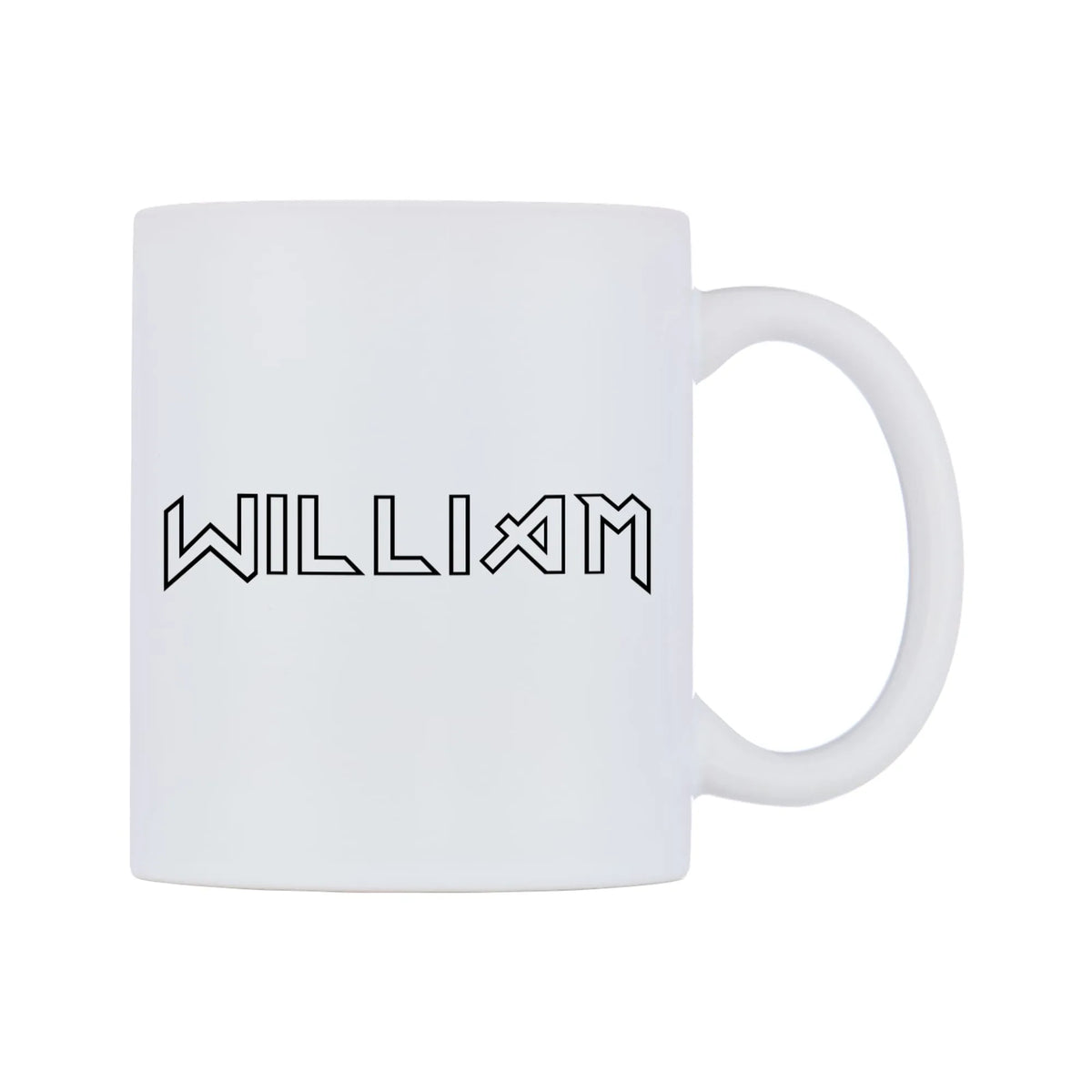 William - Iron Maiden Themed Mug — white 11oz gloss mug, left side, on a white background