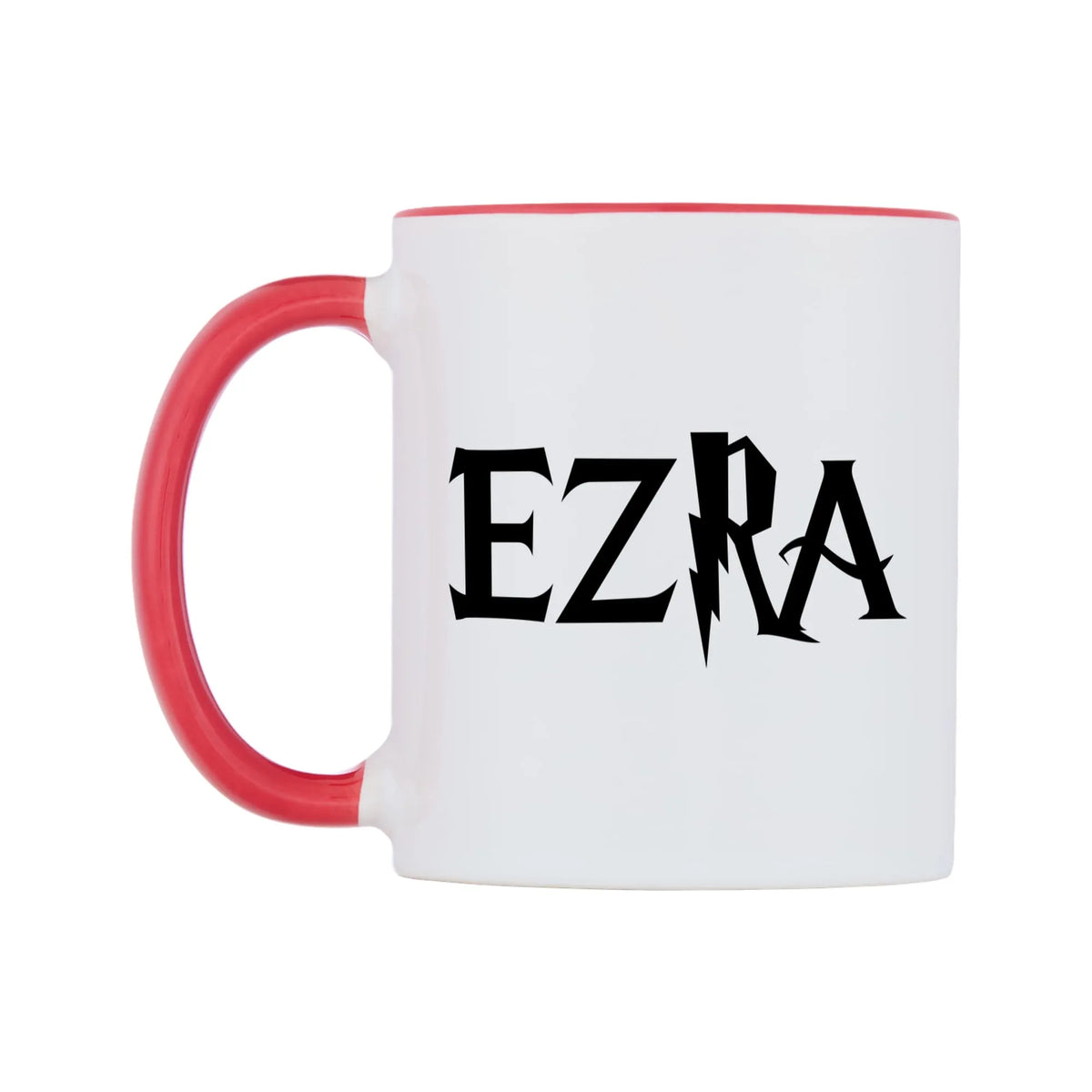 Ezra - Wizard Themed Mug — white 11oz gloss mug with a red inside and handle, right side, on a white background