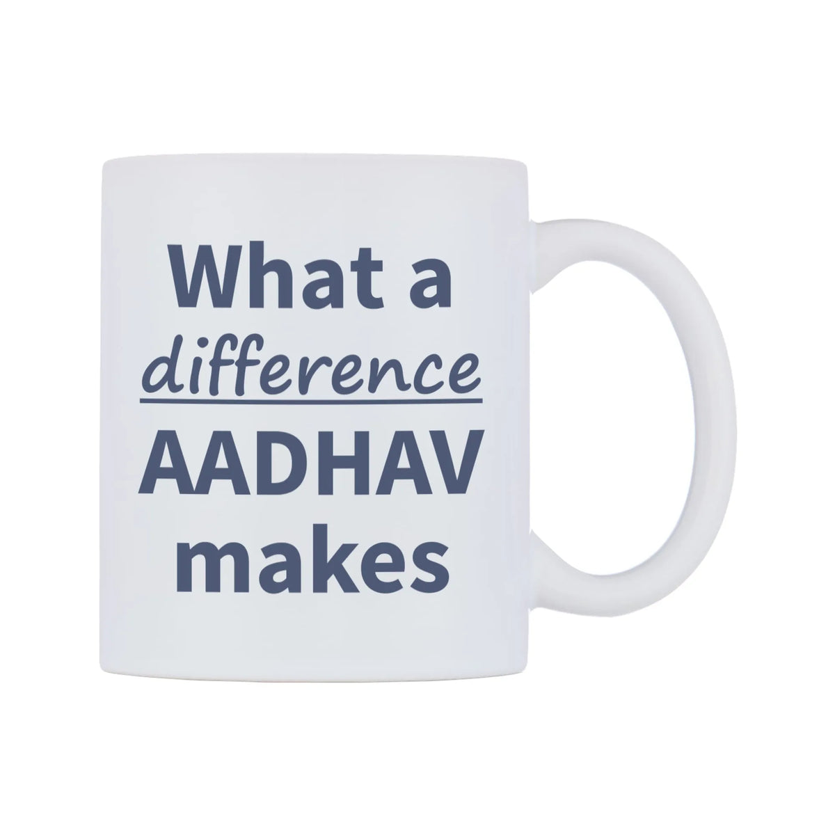 What a difference AADHAV makes Mug — mug, left side, on a white background