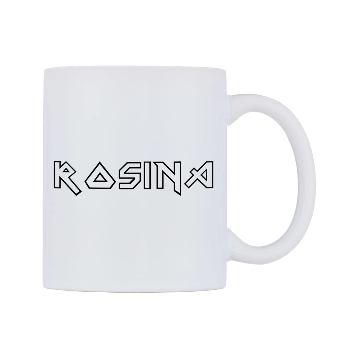 Rosina - Iron Maiden Themed Mug — white 11oz gloss mug, left side, on a white background