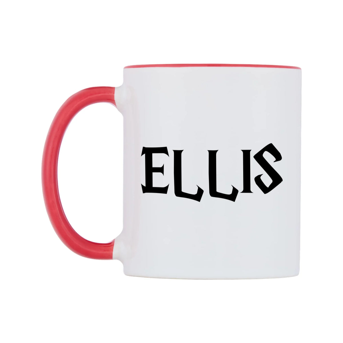 Ellis - Wizard Themed Mug — white 11oz gloss mug with a red inside and handle, right side, on a white background