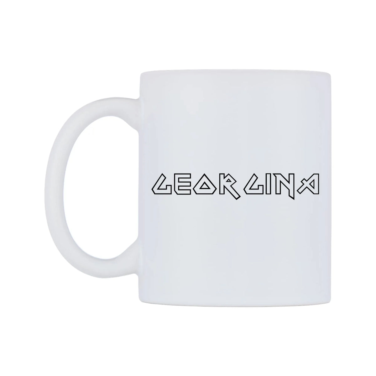 Georgina - Iron Maiden Themed Mug — white 11oz gloss mug, right side, on a white background