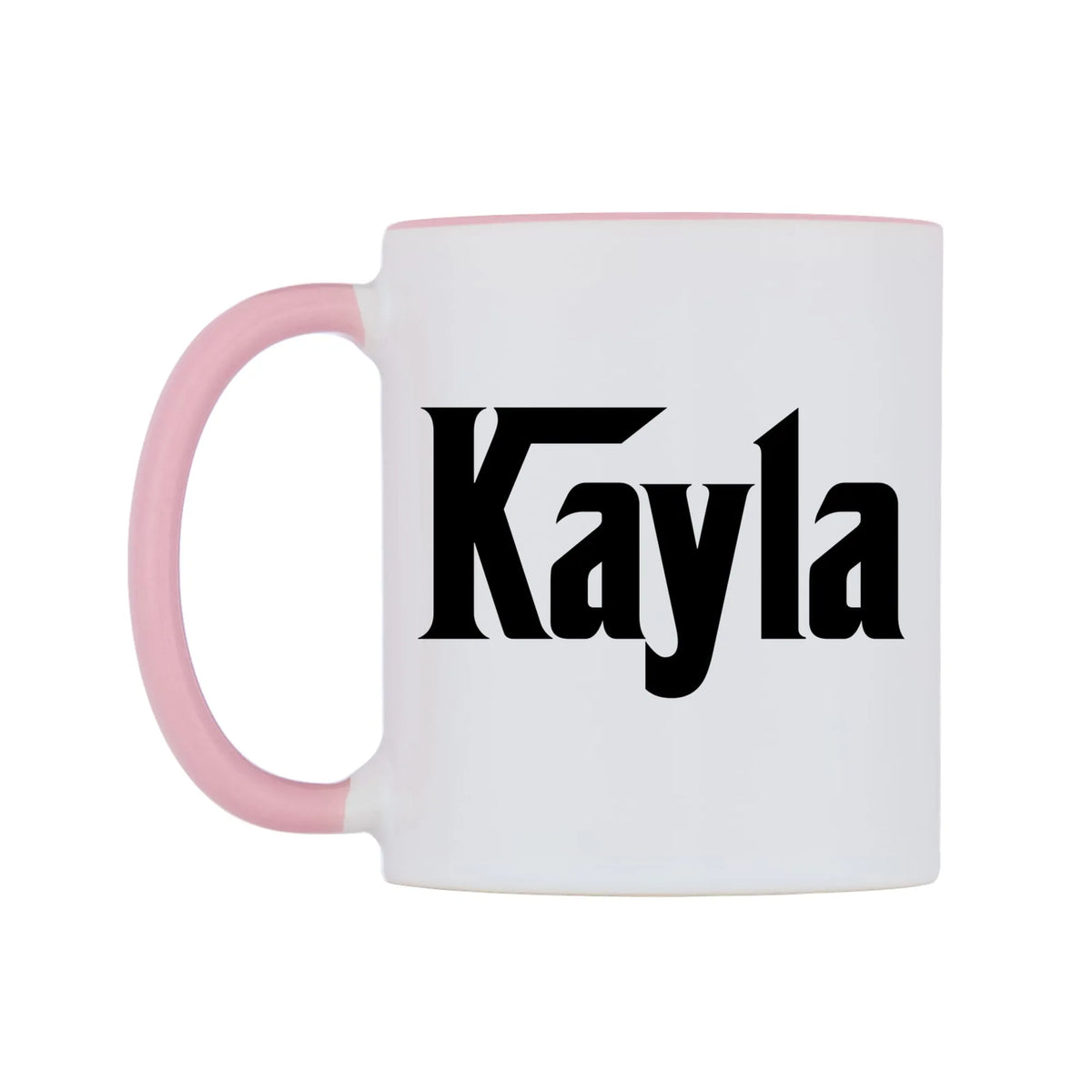 Kayla - Godfather Themed Mug — white 11oz gloss mug with a pink inside and handle, right side, on a white background