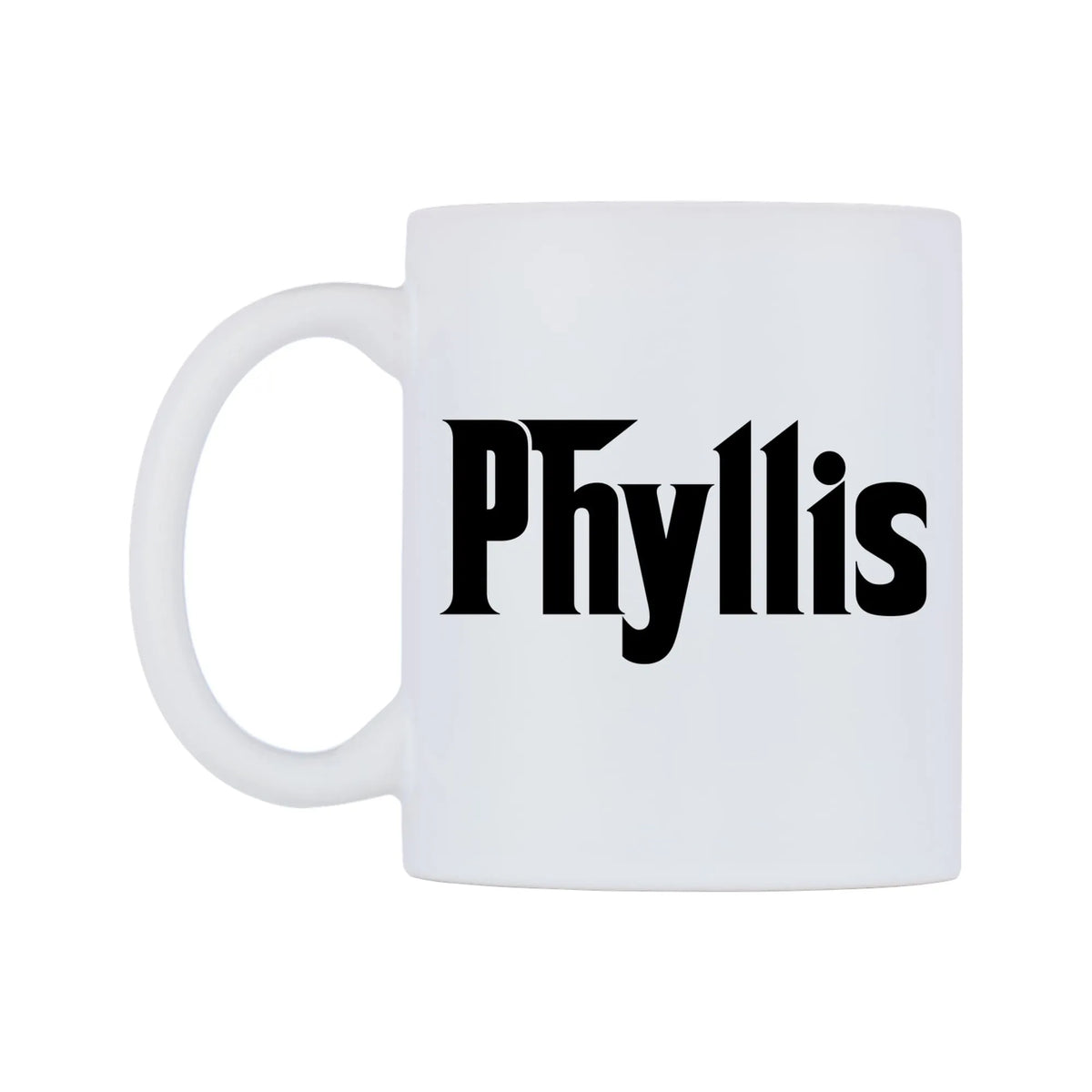 Phyllis - Godfather Themed Mug — white 11oz gloss mug, right side, on a white background