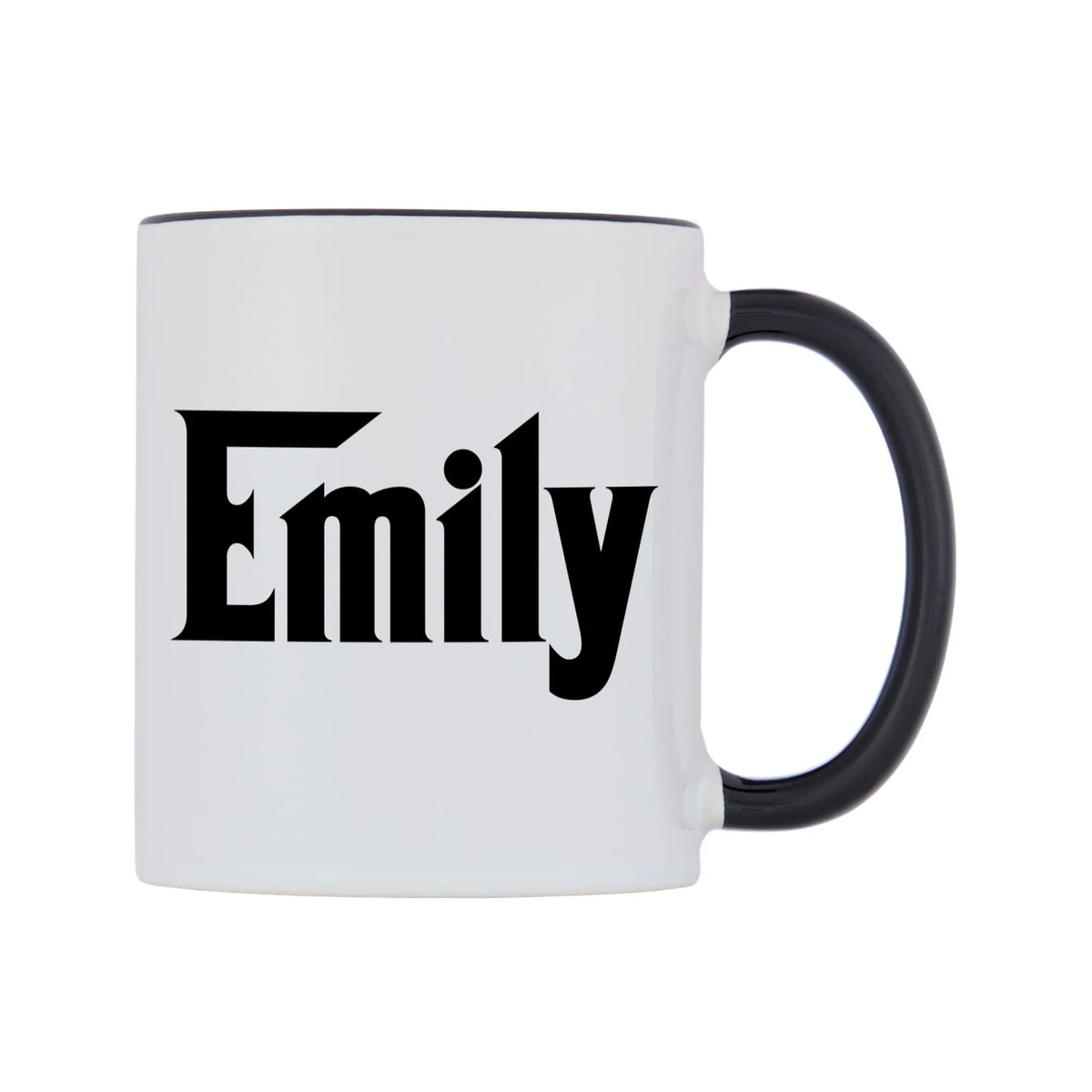 Emily - Godfather Themed Mug — white 11oz gloss mug with a black inside and handle, left side, on a white background