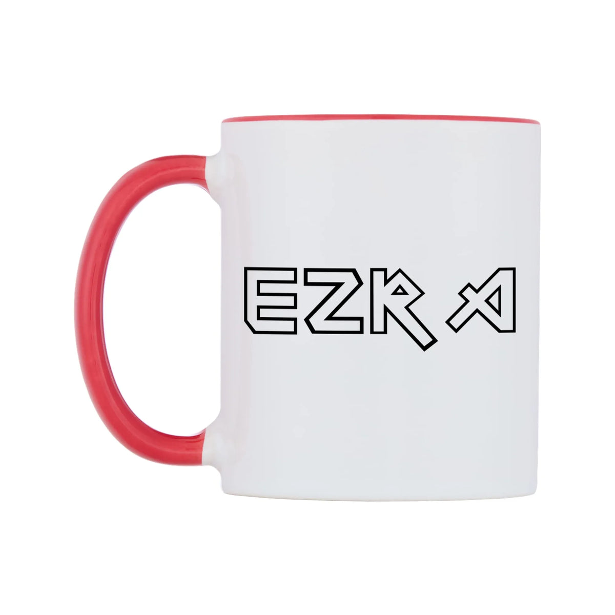 Ezra - Iron Maiden Themed Mug — white 11oz gloss mug with a red inside and handle, right side, on a white background