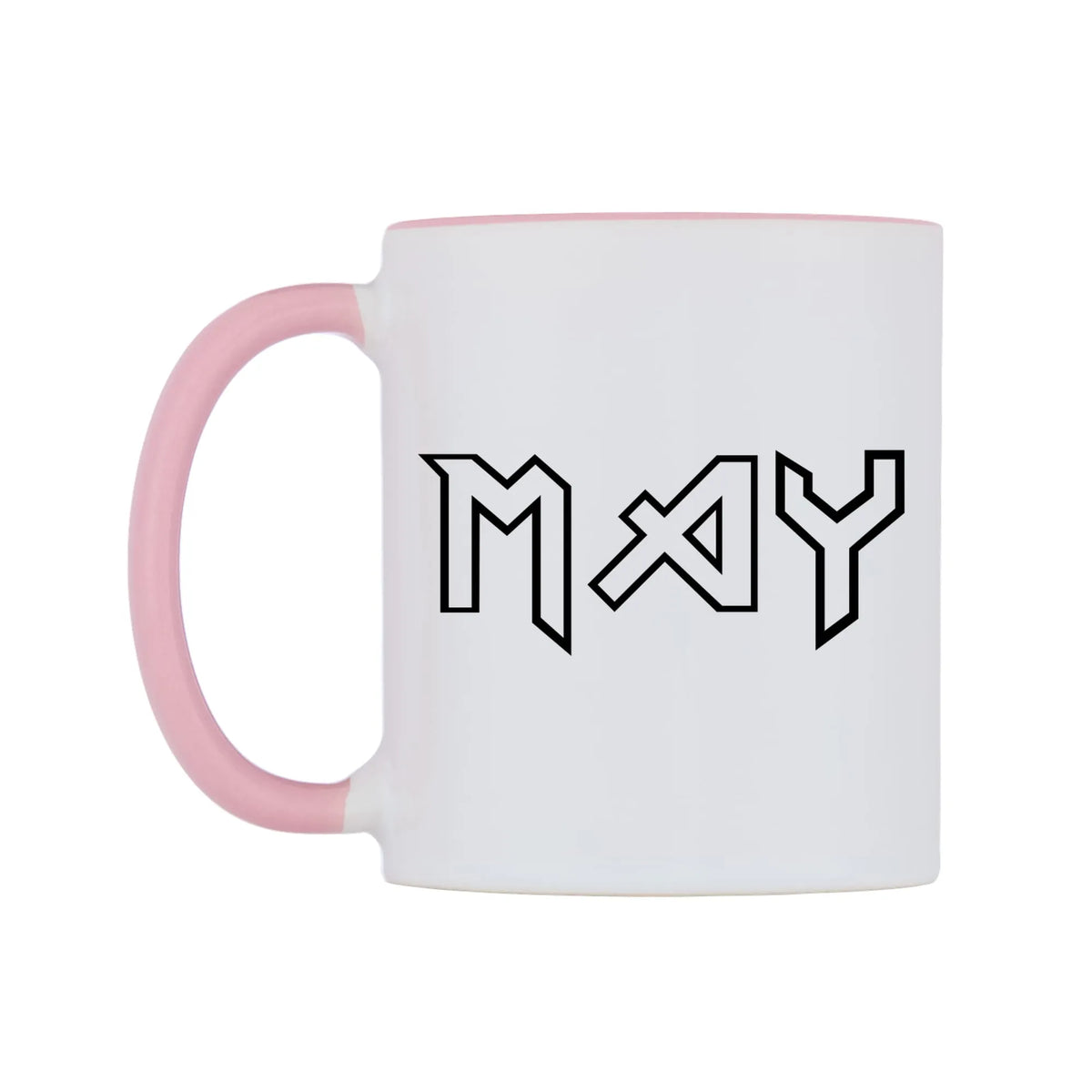 May - Iron Maiden Themed Mug — white 11oz gloss mug with a pink inside and handle, right side, on a white background
