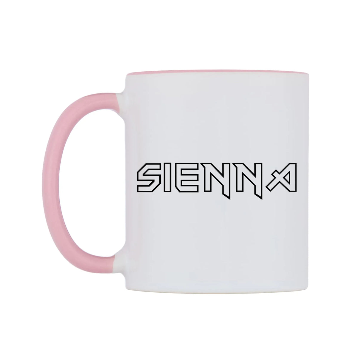 Sienna - Iron Maiden Themed Mug — white 11oz gloss mug with a pink inside and handle, right side, on a white background