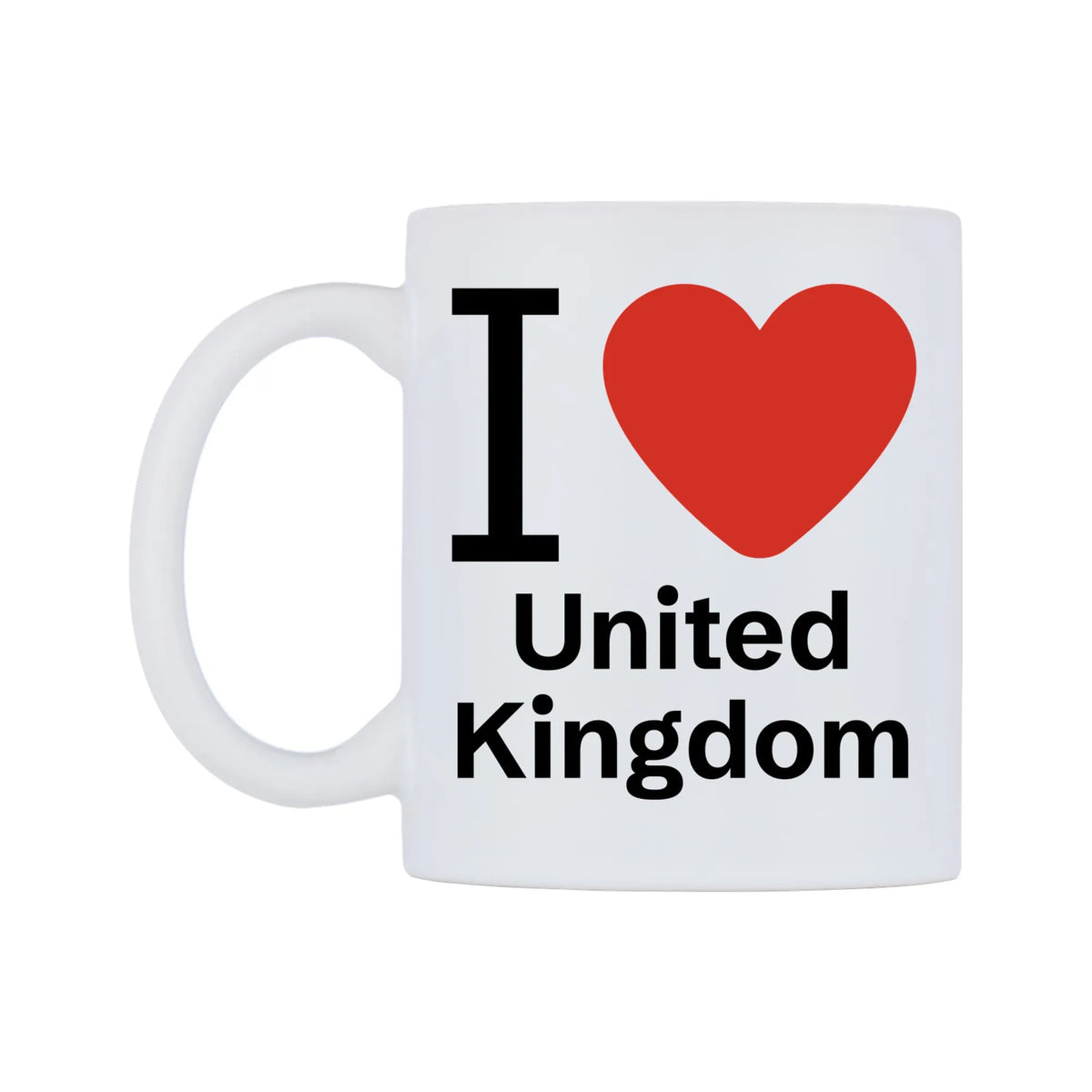 I Love United Kingdom Mug — mug, right side, on a white background
