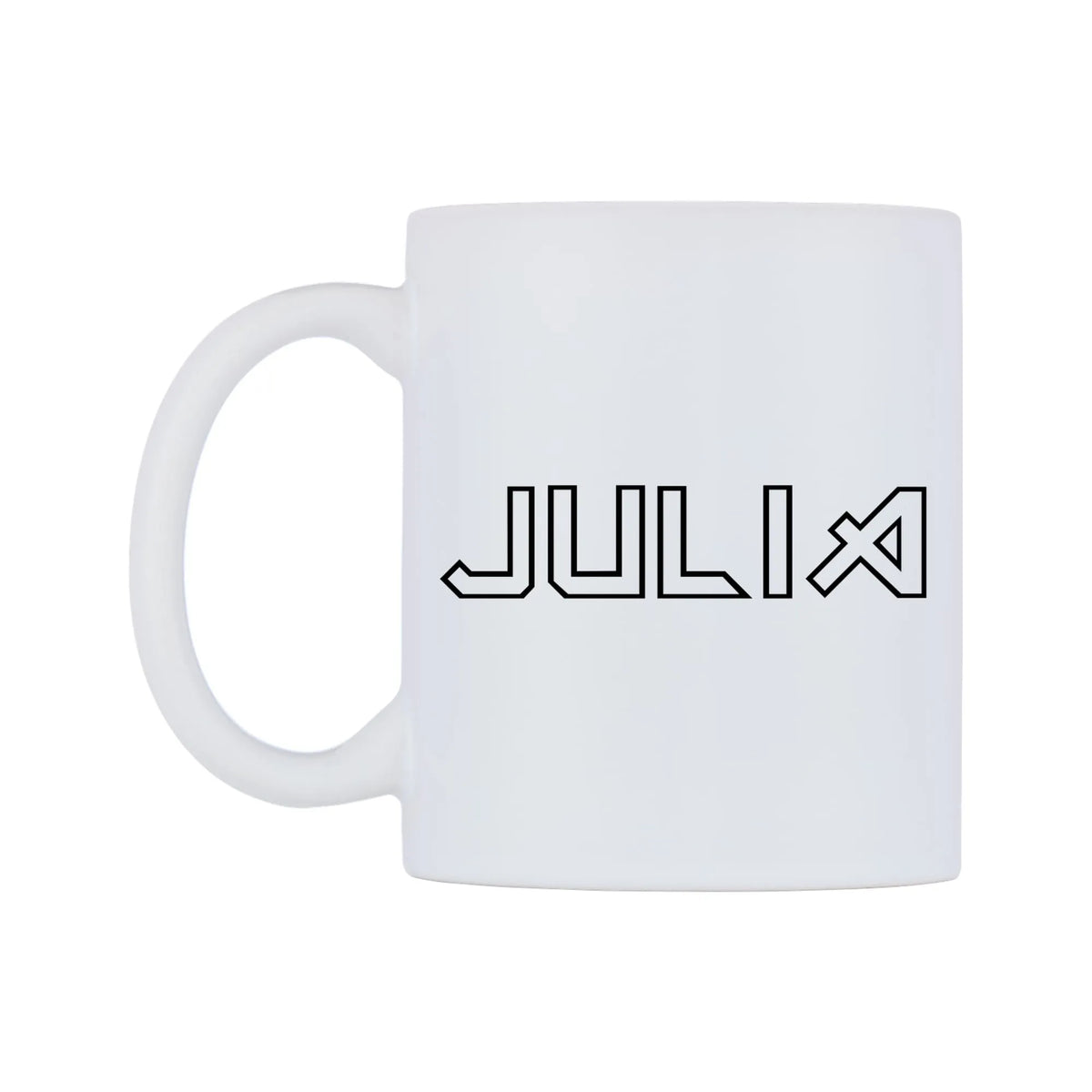 Julia - Iron Maiden Themed Mug — white 11oz gloss mug, right side, on a white background
