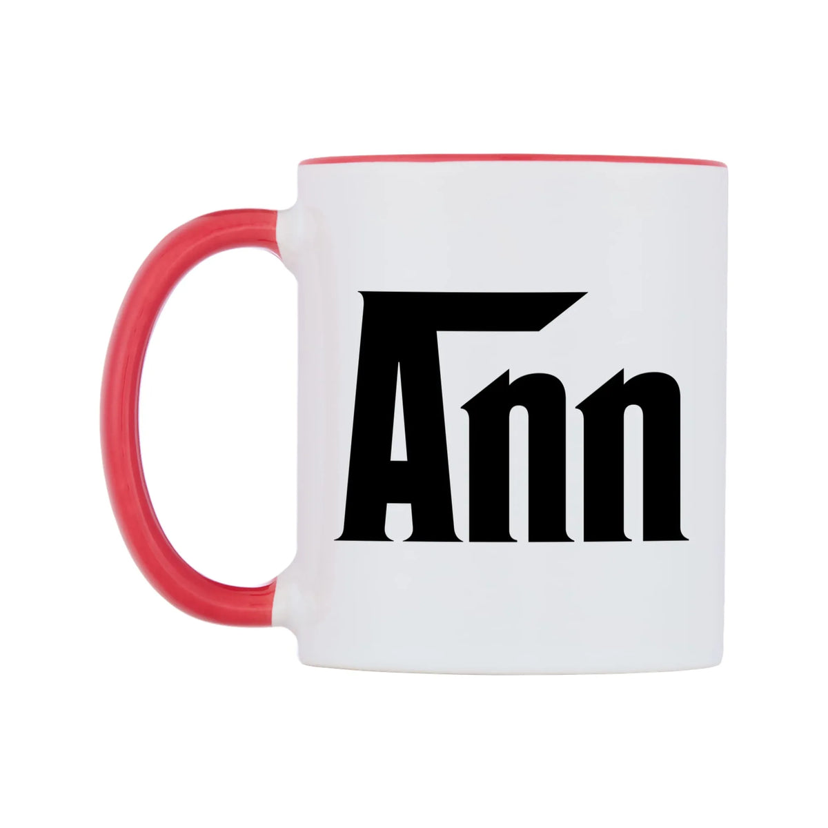 Ann - Godfather Themed Mug — white 11oz gloss mug with a red inside and handle, right side, on a white background