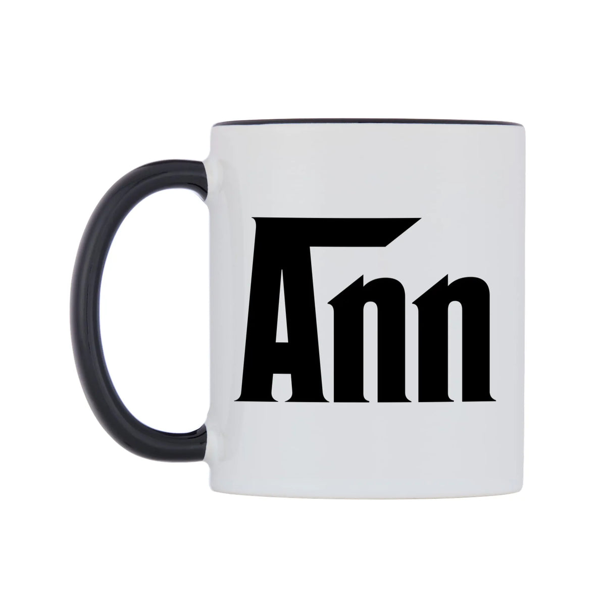 Ann - Godfather Themed Mug — white 11oz gloss mug with a black inside and handle, right side, on a white background