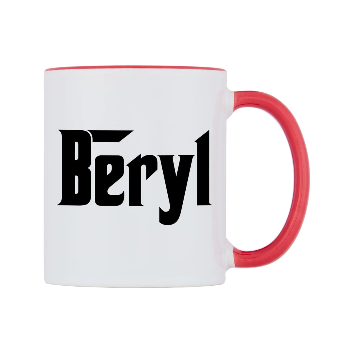 Beryl - Godfather Themed Mug — white 11oz gloss mug with a red inside and handle, left side, on a white background
