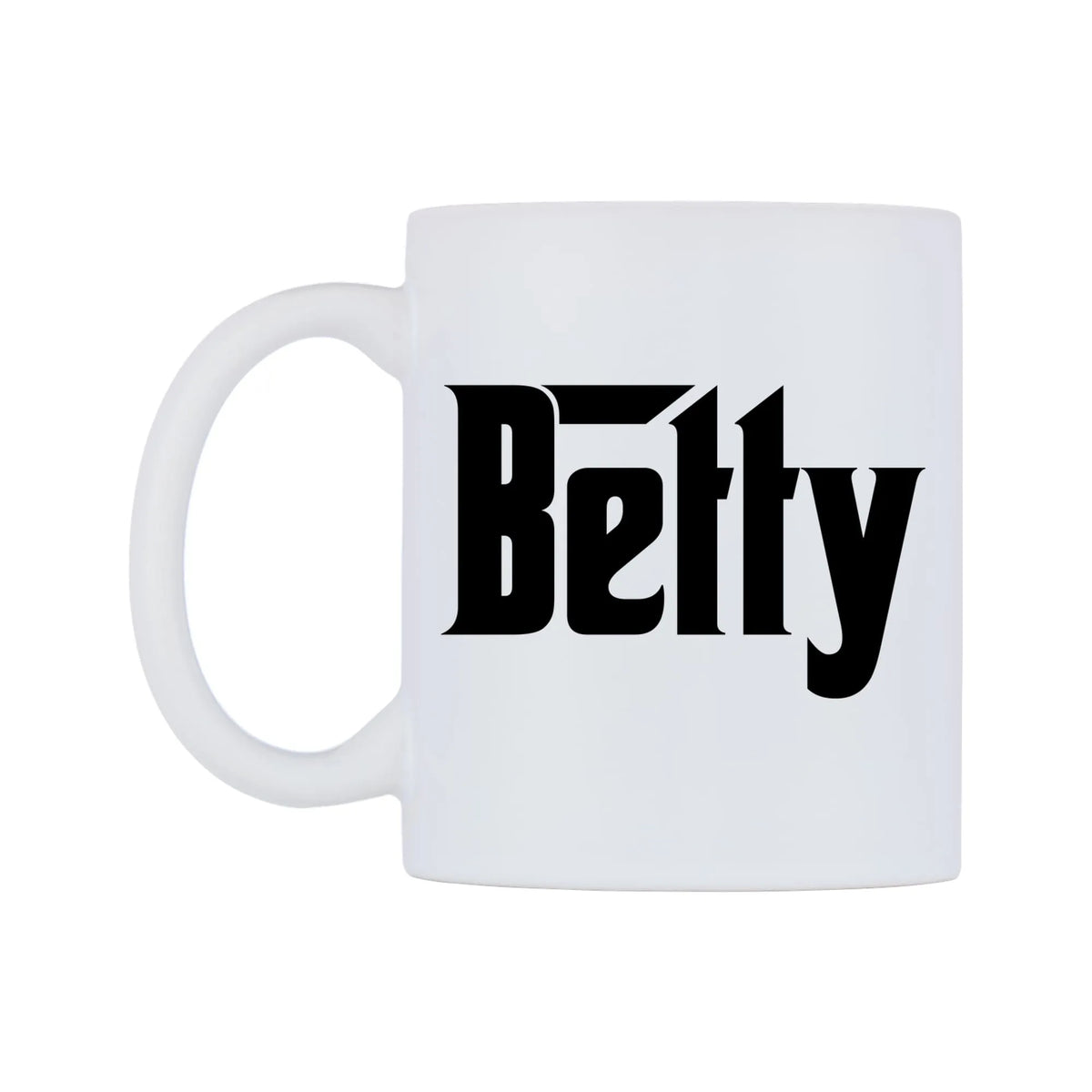 Betty - Godfather Themed Mug — white 11oz gloss mug, right side, on a white background
