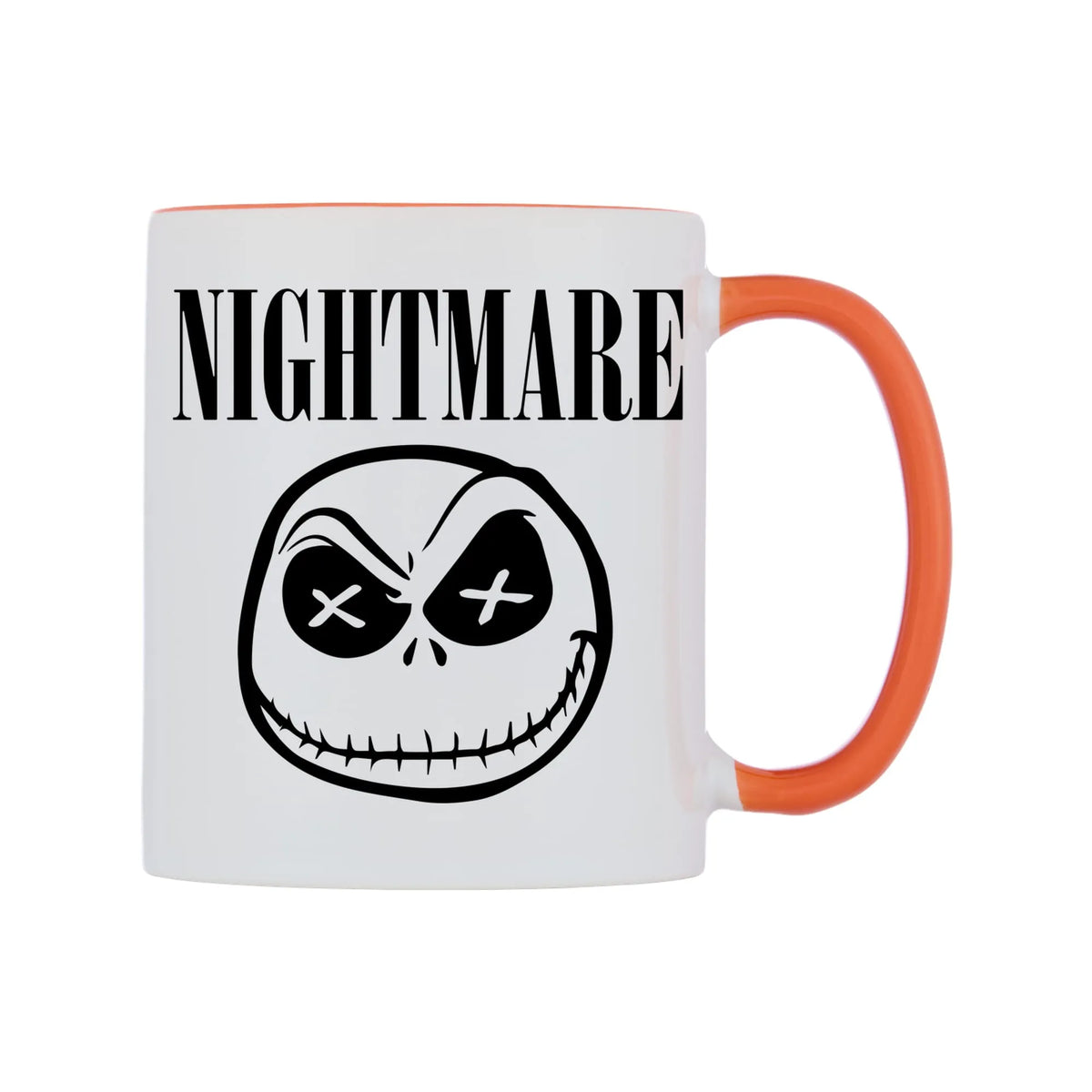 Nightmare Mug — white 11oz gloss mug with a orange inside and handle, left side, on a white background