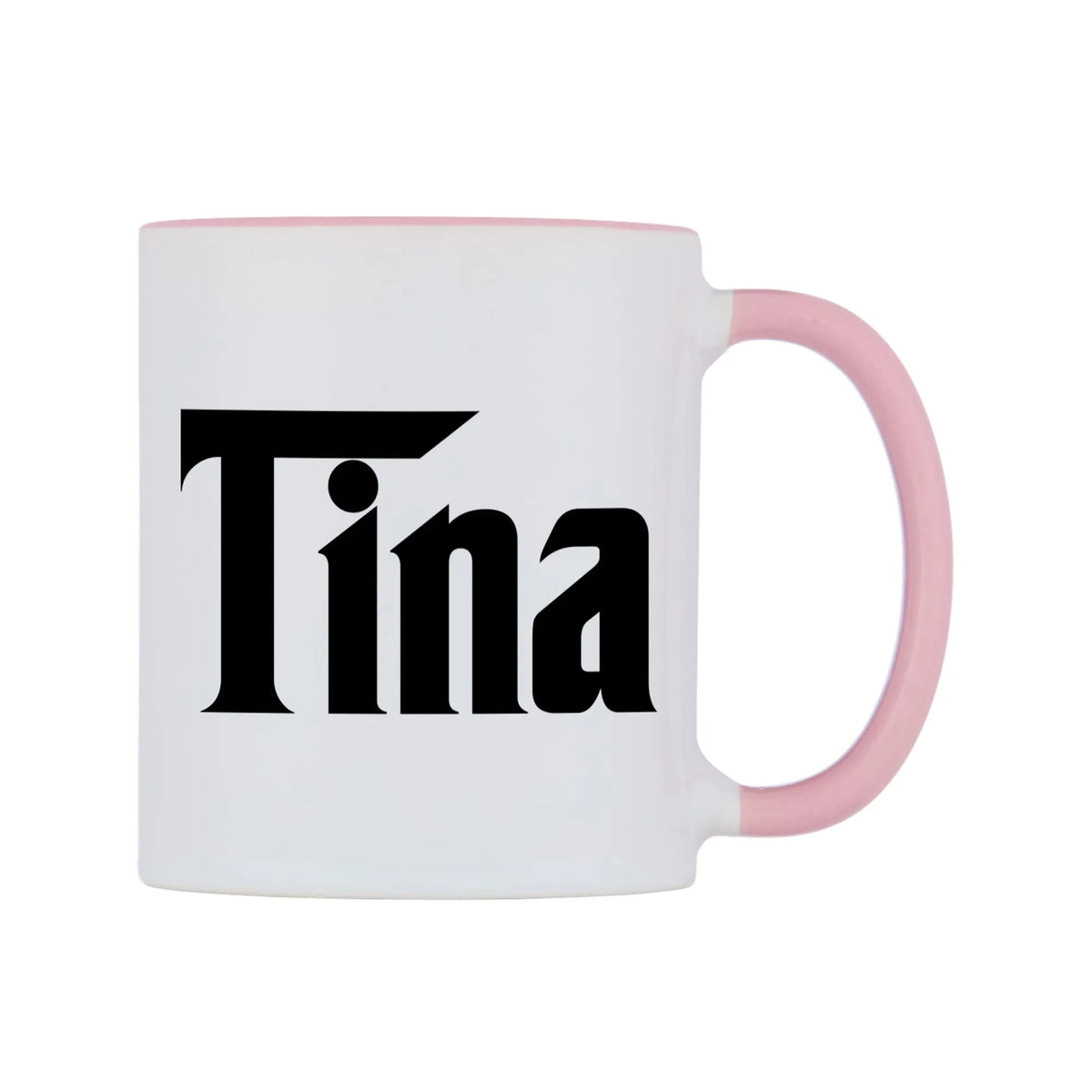 Tina - Godfather Themed Mug — white 11oz gloss mug with a pink inside and handle, left side, on a white background