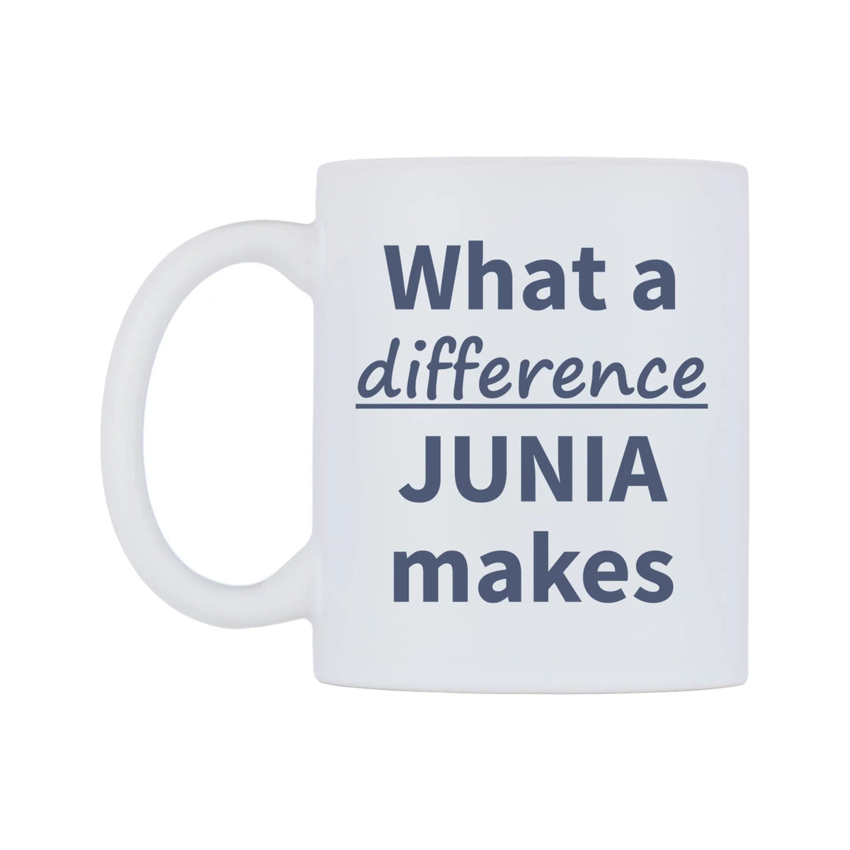 What a difference JUNIA makes Mug — mug, right side, on a white background