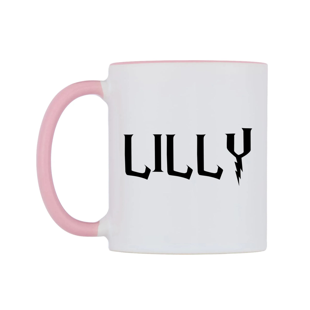 Lilly - Wizard Themed Mug — white 11oz gloss mug with a pink inside and handle, right side, on a white background