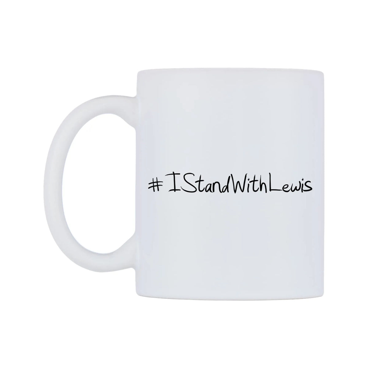 IStandWithLewis Mug — mug, right side, on a white background
