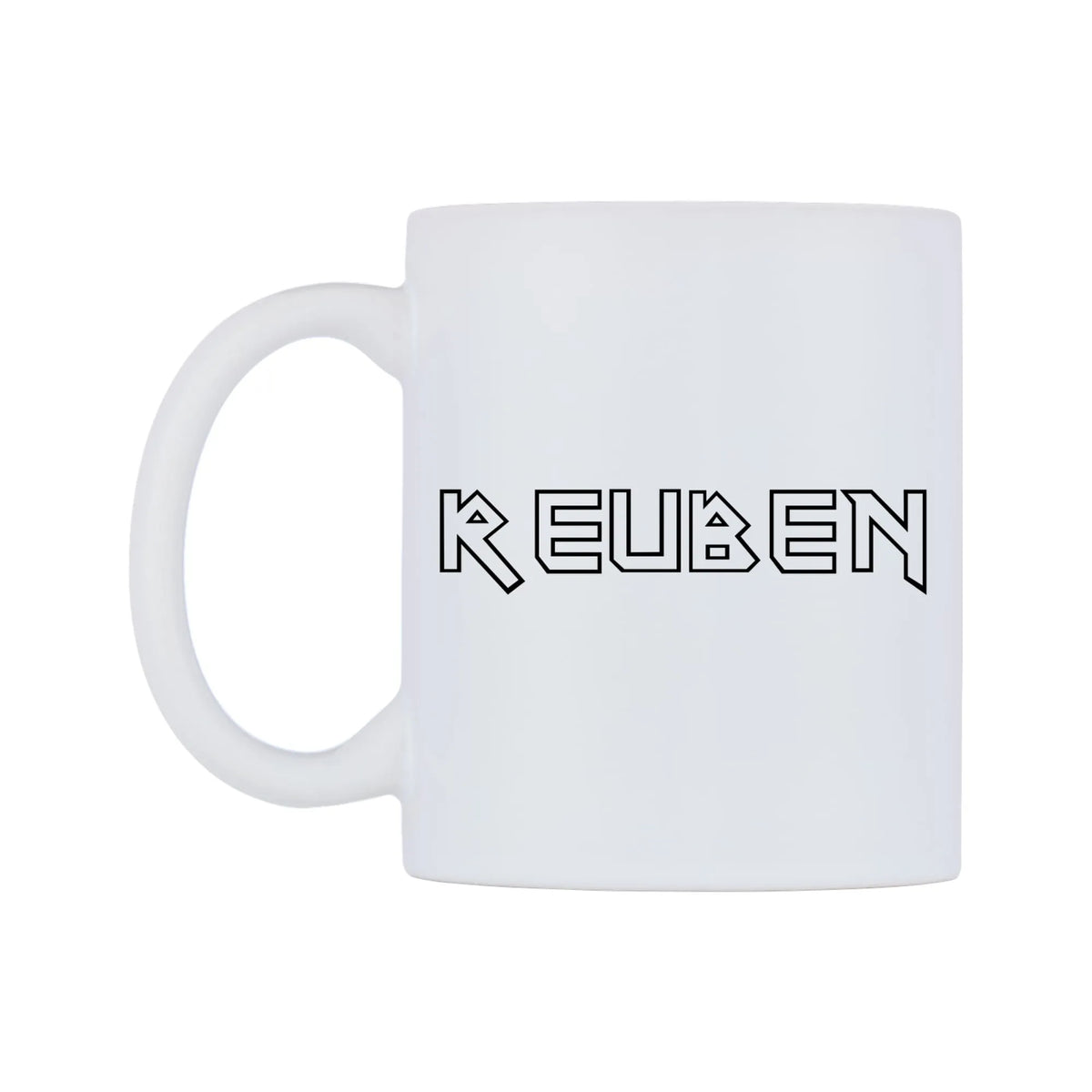 Reuben - Iron Maiden Themed Mug — white 11oz gloss mug, right side, on a white background