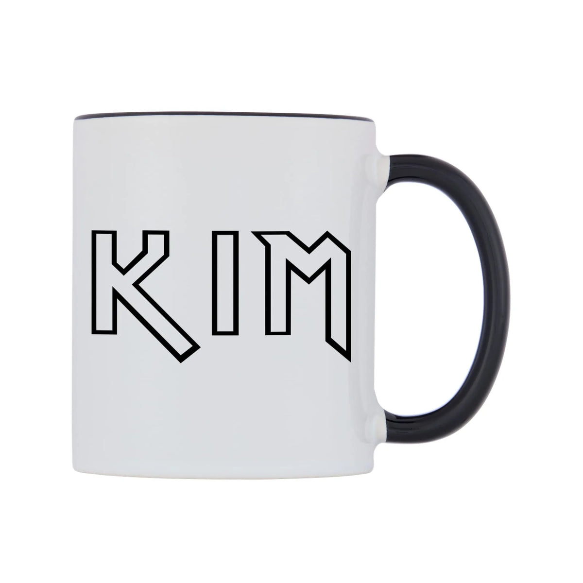 Kim - Iron Maiden Themed Mug — white 11oz gloss mug with a black inside and handle, left side, on a white background