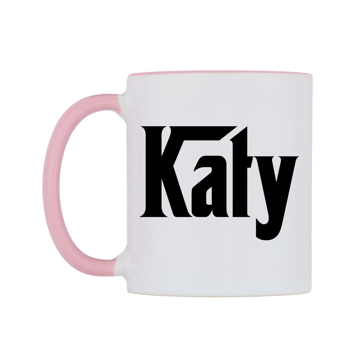 Katy - Godfather Themed Mug — white 11oz gloss mug with a pink inside and handle, right side, on a white background
