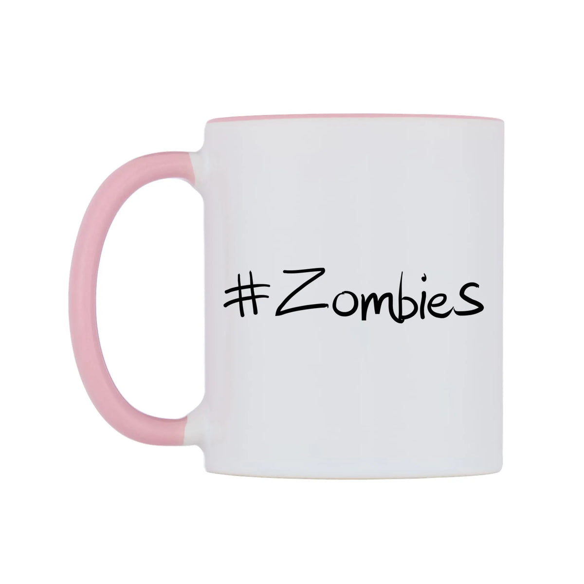 Zombies Mug — white 11oz gloss mug with a pink inside and handle, right side, on a white background
