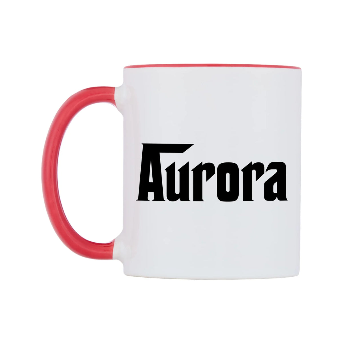 Aurora - Godfather Themed Mug — white 11oz gloss mug with a red inside and handle, right side, on a white background