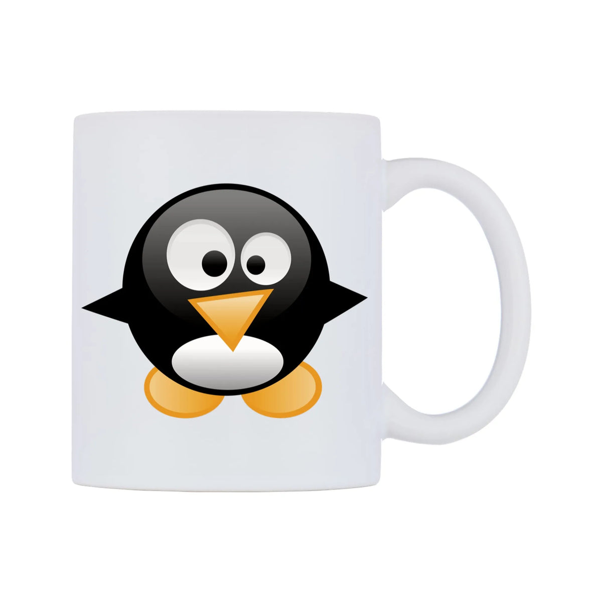 Cute Penguin Mug — white 11oz gloss mug, left side, on a white background