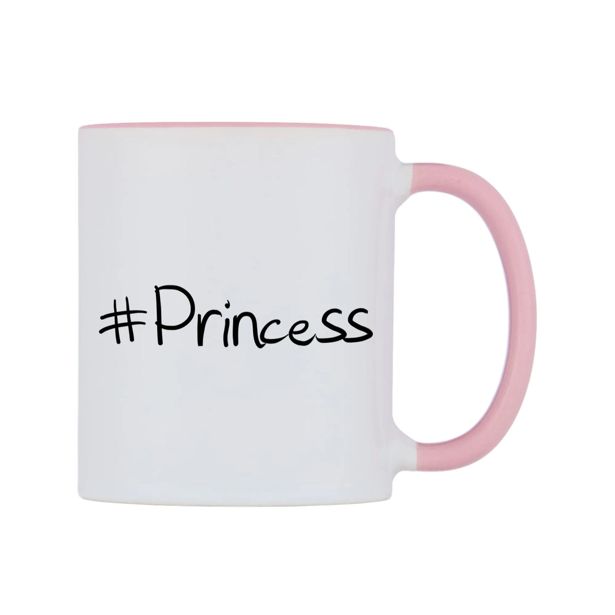 Princess Mug — white 11oz gloss mug with a pink inside and handle, left side, on a white background