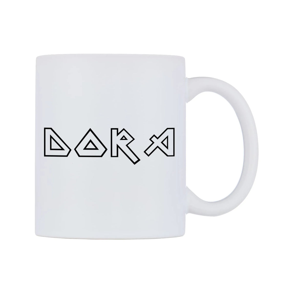 Dora - Iron Maiden Themed Mug — white 11oz gloss mug, left side, on a white background
