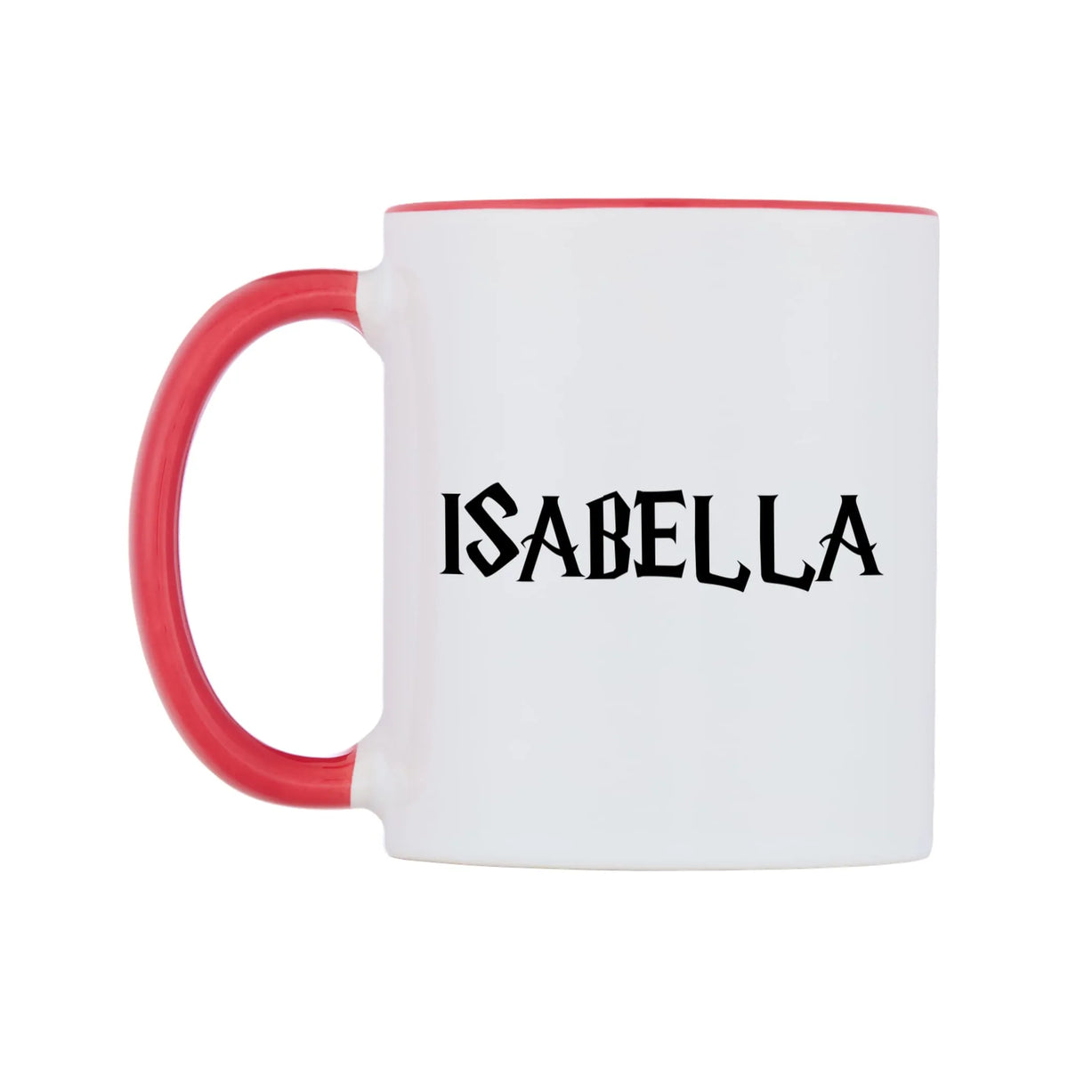 Isabella - Wizard Themed Mug — white 11oz gloss mug with a red inside and handle, right side, on a white background